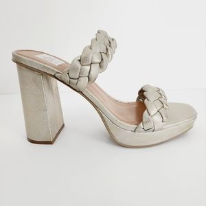 Dolce Vita Gold Vegan Leather Chunky Block Heel Sandals Braided Strap 8